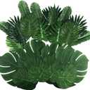 112Pieces 7 Kinds Artificial Palm Leaves Golden Tropical Leaves with Stems Jungle Leaves Decorations for Hawaiian Luau Party Beach Baby Shower Wedding Birthday (112pcs Green)