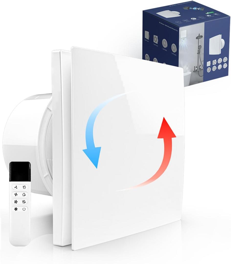 Exhaust Fan Wall Mounted Bathroom 4 Inch with Remote Control Low Noise EC Motor, Easy Glass/Wall Installation, Variable Speed,Suitable for Ventilation in Rooms, Homes, Garages and Attics