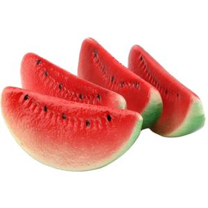 Woration 4 PCS Artificial Fake Watermelon Slice Fruit Faux Lifelike Plastic Red Watermelons for Home Fruit Bowls Kitchen Decor & Accessories