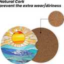 Beach Sunset Stained Glass Ocean Car Cup Holder Coasters 2 Pack Universal 2.63 Inch Anti Slip Ceramic Absorbent Coaster with Cork Base and Finger Notch Cute Car Accessories Interior for Women