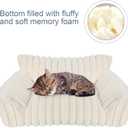 Cute Cat Couch Bed for Indoor Cats, Fluffy Pet Cat Sofa with Premium Soft Corduroy Fleece, Cute Small Dog Beds for Small Dogs, Fuzzy Puppy Chair with Removable Washable Cover (30x20x10,Cream)