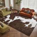 DweIke Cow Print Rugs for Living Room, 6x9 Large Soft Brown Faux Animal Cowhide Area Rug, Washable Non-Slip Stain Resistant Throw Carpet for Dining Room Office Western Home Decor