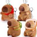 4 Pack Capybara Keychain Plush, Capybara Stuffed Animal Toys with Clothes Accessories, Classroom Birthday Party Favors Gifts for Kids