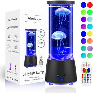 17 Colors Changing Jellyfish lamp with Remote - Jellyfish Tank Table Lamp, LED Night Light for Kids Adults, Aquarium Mood Lamp Home Decor, Party Birthday Gifts for Women Men (Black)