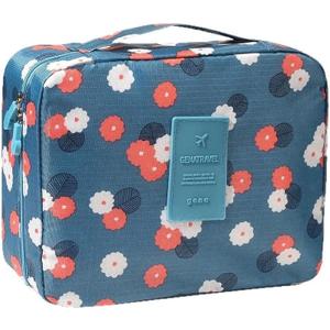Large Capacity Travel Toiletry Bag, 9x5x4 Inch Makeup and Bathroom Organizer with Water-Resistant Fabric, Blue Floral Design