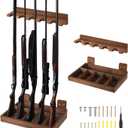 GlikCeil 1 Set Wooden Vertical  Rack Wall Mount Indoor Hold up to 5 Long Guns Shotguns Rifle Racks Display Holder Stand for Display Storage Home Accessories Office (Brown)