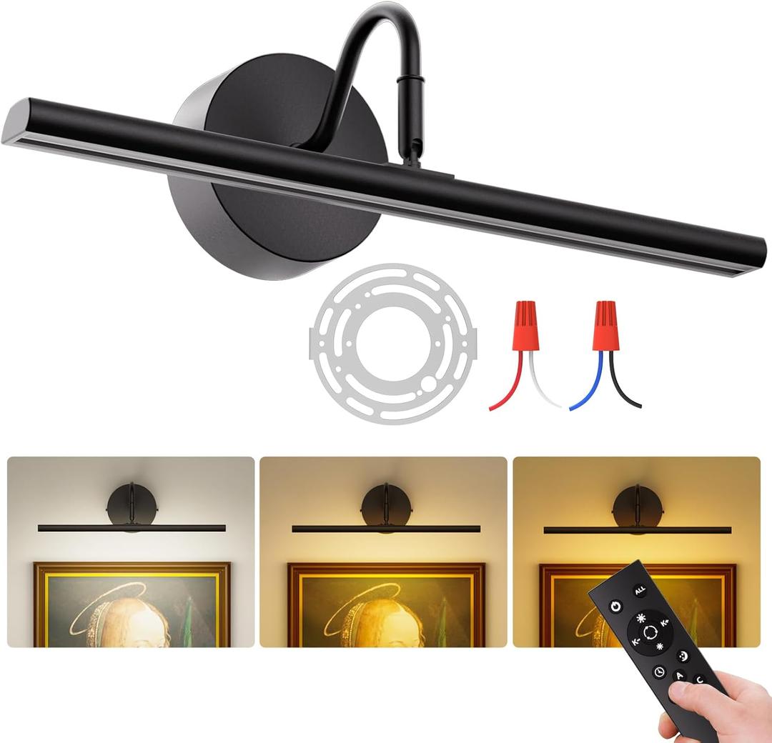 Picture Light Hard-Wired 16.5" Wall Lights for Pictures with Remote, Dimmable 3CCT Light Over Picture Frame, Gallery Art Poster Light for Artwork, 2700K-6500K Warm Nature White, 15W, 1200LM (Black)