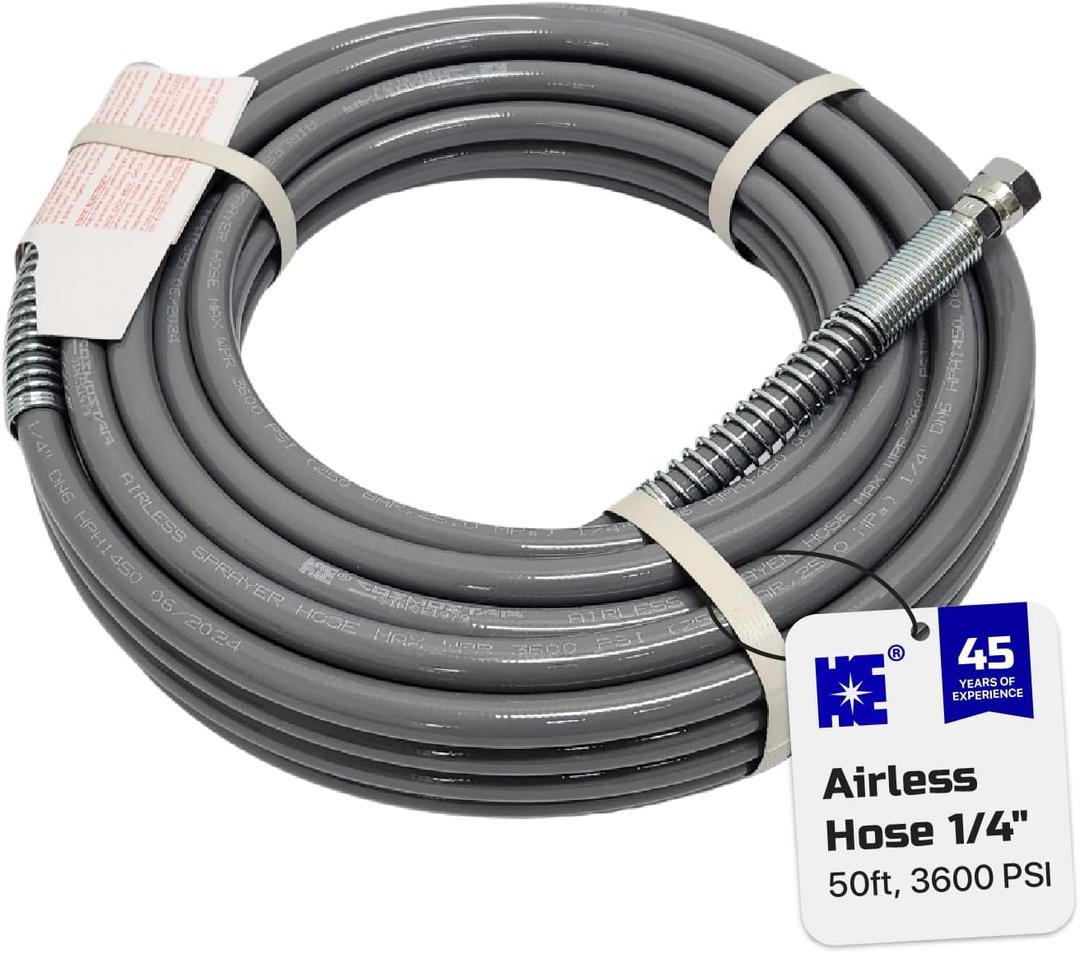 Cosmostar 1/4" x 50 feet Airless Sprayer Hose - 3600 PSI Max Pressure, Durable & Universal Fit Whip Hose