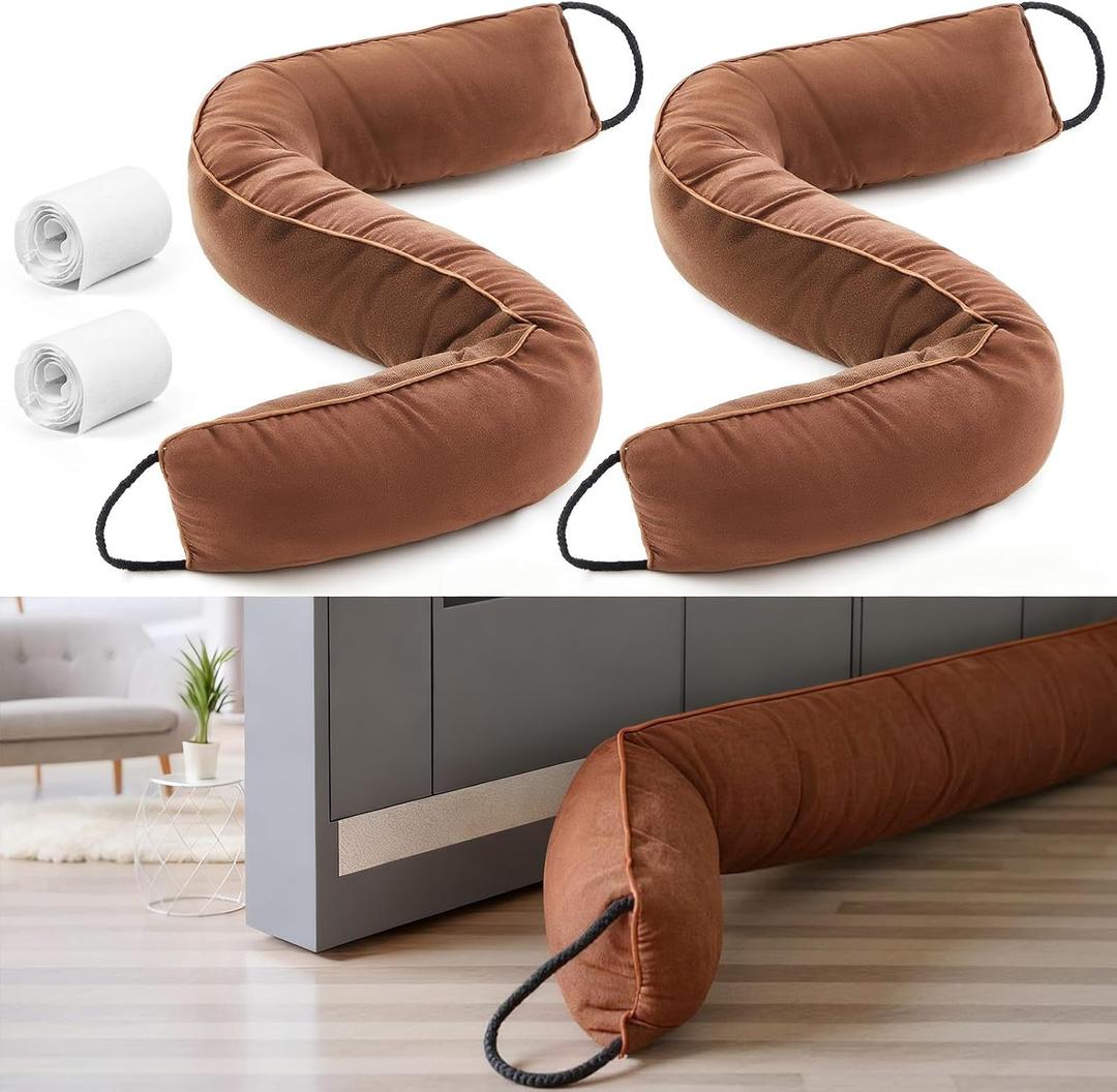 Gisafai 2 Pcs 36 Inch Long Door Draft Stopper Under Door Draft Noise Wind Stopper for Home Balcony Office, Brown