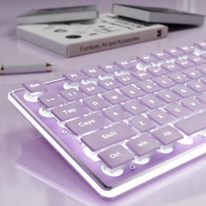EWEADN GX710S Backlit Computer Keyboards, Wired USB Keyboard with White Backlit, Metal Panel, Plug and Play, Pudding Keycaps Full Size Quite Computer Keyboard for Win/PC/Laptop-Purple
