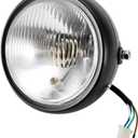 Aramox Motorcycle Headlight, Universal Motorcycle Retro Black Shell White Lens Headlamp Front Headlight for GN125