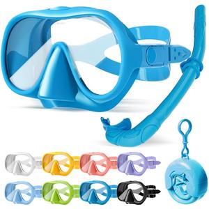 NARUTOO Snorkel Set Adults, Fashionable Macaron Colors Frameless Snorkeling Mask, Ultra Wide View Anti-Fog Snorkel Mask Set, Portable Professional Diving Snorkeling Set (Dark blue)