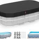 LXKCKJ 12x24 FT Rectangular Pool Cover for Above Ground Pool, Solar Oval Pool Cover Protector, Winter Pool Cover with Accessories Set Ideal for Cold and UV Resistant, Dustproof (Black)