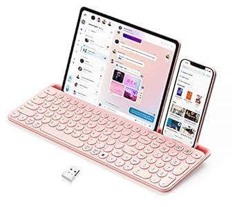 seenda Bluetooth Keyboard for iPad, 2.4G + Bluetooth Multi-Device Typewriter Keyboard with Number Pad, Tablet Holder for iPad Tablet, Andriod Phone, MacBook/Windows PC Desktop, Barbie Purple (Sakura Pink)