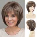 SEVENCOLORS Short Brown Wigs for White Women Natural Hair Lace Front Pixie Bob Wigs Synthetic Brown Mix Blonde Womens Wig