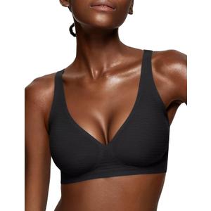 Vertvie Jelly Wireless Bras for Women Push Up Plunge Seamless T-Shirt Bras No Underwire Supportive Full Coverage Bralettes (X-Large, Airy Black)