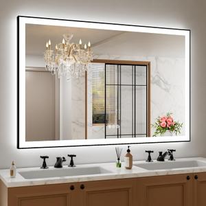 Amorho 55" X40" LED Bathroom Mirror with Black Frame, Front Light and Backlit(Controlled Separately), Stepless Dimmable, Anti-Fog, Shatter-Proof, 3 Colors, Memory