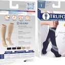 Truform Compression Socks, 15-20 mmHg, Women's Dress Socks, Knee High Over Calf Length, Tan Rib Knit, Small