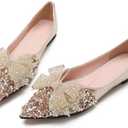 QXCGDYXT Flats Shoes Women Rhinestone Wedding Flats Comfort Pointed Toe Ballet Flat Shoe Low Heel Dress Shoes Sparkly Flats for Women, Size 255