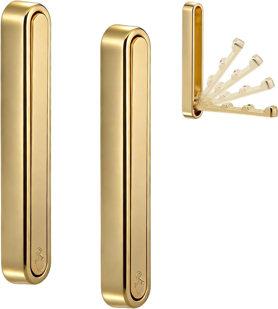 Dntorx 2 Pcs Extended Folding Coat Hooks Wall Mounted, 4.33 in Gold Foldable Wall Hooks Heavy Duty Valet RV Hooks Bathroom Towel Hooks Robe Hooks for Hanging Towels Clothes Coat Hat Bags