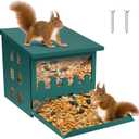 Squirrel Feeder for Outside Tree, Metal Squirrel Feeder with 3 Windows, Funny Squirrel Picnic Table Feeder for Chipmunks, Weatherproof Squirrel House Box for Outdoors