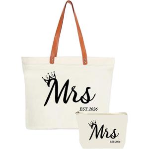 Mrs 2026 Bride Canvas Tote Bag, Gifts for Wedding BridalShower, Bachelorette Party, Miss to Mrs Bag, Bride to be Gifts, Christmas Personalized Bridesmaid Gift