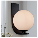 Modern Globe Shade Wall Sconce, Minimalist Art Deco Wall Light Fixture, Curvilinear Base Steel Night Light with Milk White Lampshade, Wall Mounted Lamp for Bathroom, Living Room, Bedroom (10")