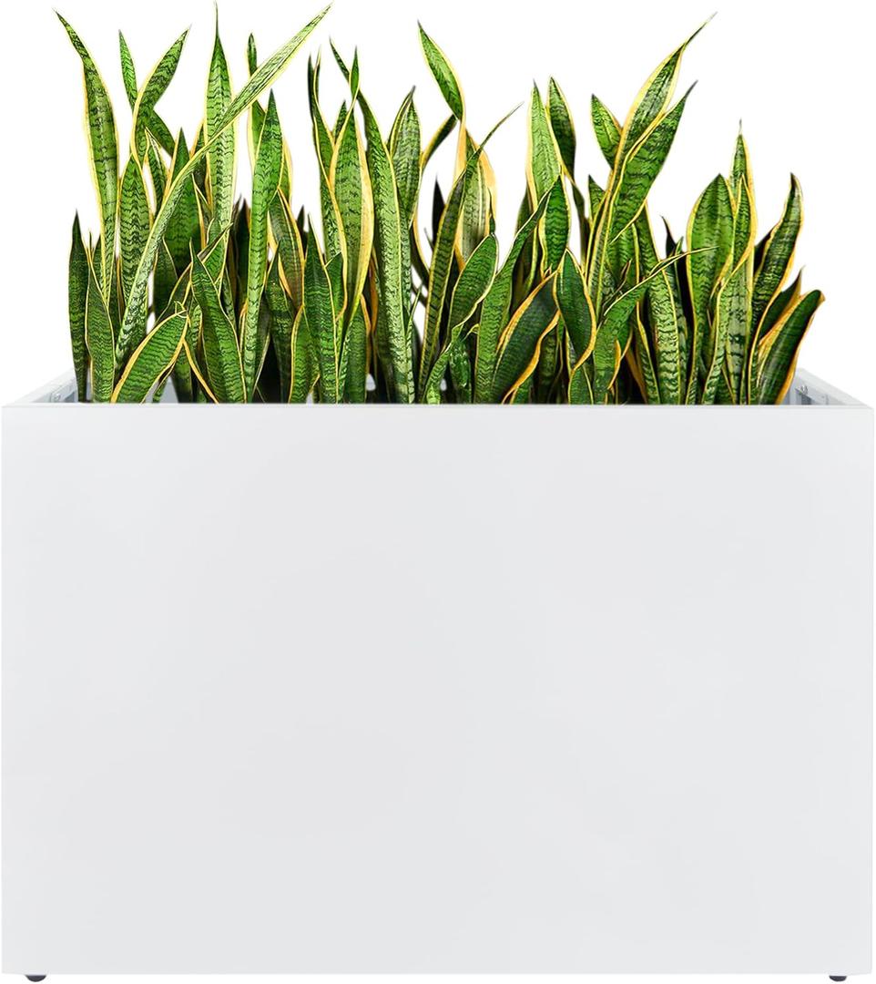 Metal Rectangular Planter, 35.5"x 10"x 28" White Planter Box for Outdoor, Easy Installation Galvanized Steel Planter with Drainage Holes, Outdoor Planter for Porch/Patio/Garden (Large)