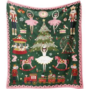 Christmas Throw Blanket for Couch 60x50,Green Winter Holiday Festival Cute Xmas Nutcracker Christmas Tree Blankets for Woman,Soft Flannel Fleece Blankets for Home Living Room Bed Chair Decor