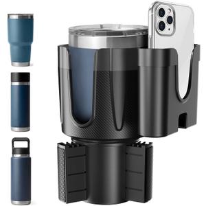 2-in-1-Car-Cup-Holder-Expander-Adapter with Phone Holder Adjustable Base Fits Most Cup Holder and Phones, Compatible for HydroFlask, Yeti, Nalgene, Large 32/40 oz Bottles in 3.2"-3.8" (1pc)