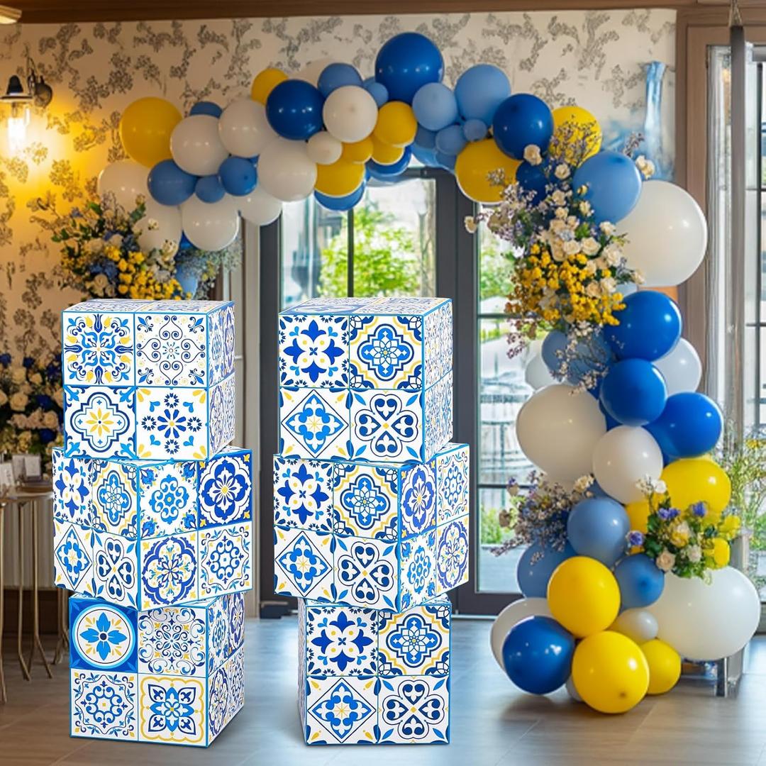 Hushee 6 Pcs Large Amalfi Coast Party Decorations Boxes, 12 Inch Amalfi Coast Cardboard Box Capri Lemon Backdrop Bowl Party Decor Props Boxes for Birthday Baby Shower Wedding Supplies