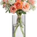 ComSaf Glass Cylinder Vases, Bud Vase for Centerpieces, 8 Inch Tall Ribbed Vase Hurricane Floating Candle Holder, Decorative Flower Vases for Wedding Reception, Home Decor, Housewarming Gift (Clear)