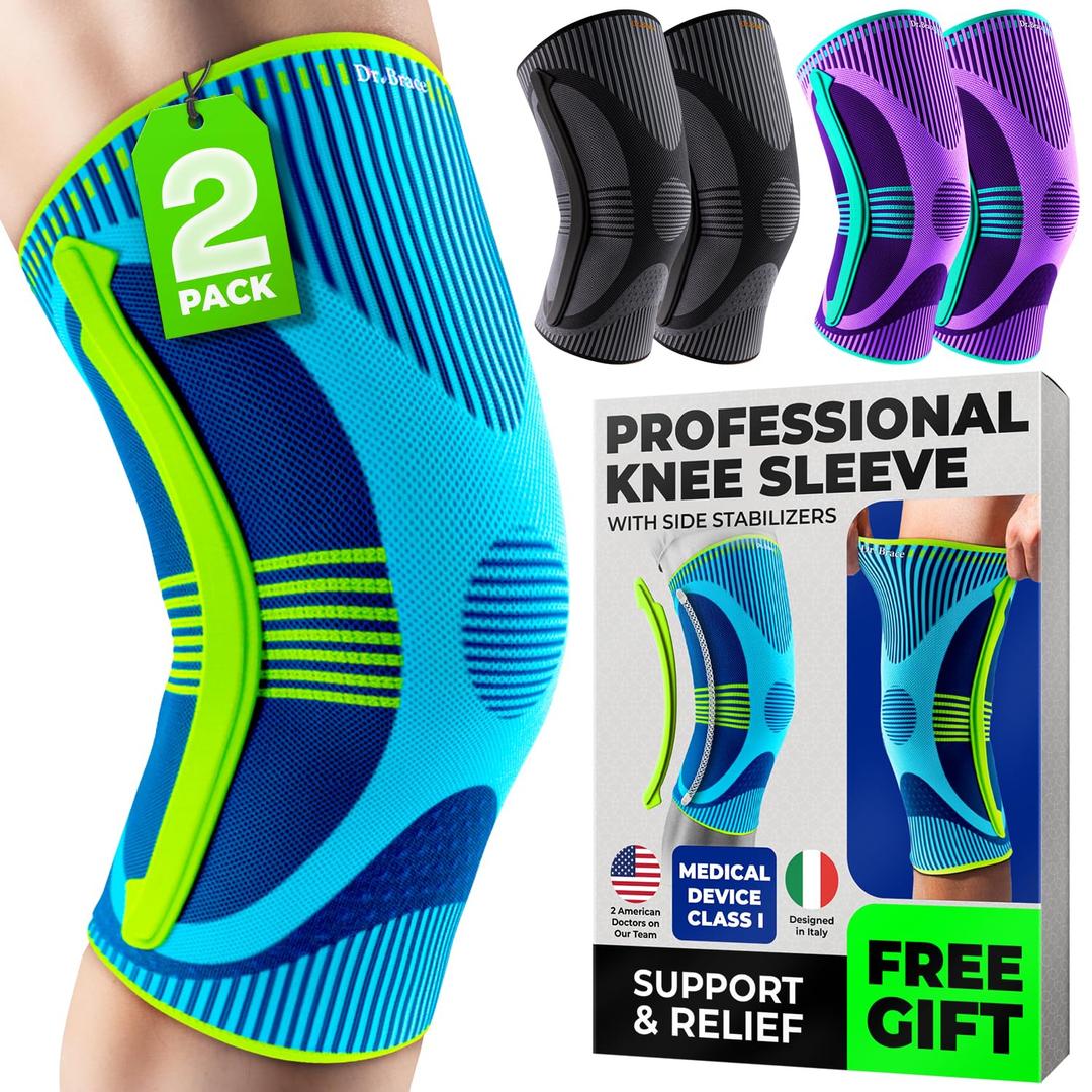 DR. BRACE ELITE Knee Brace with Size Stabilizer (2 Pack) Knee Brace for Women & Men, Workout, Sports, Daily Knee Compression Sleeve for Maximum Knee Pain Support & Fast Recovery (Zeus, Medium)
