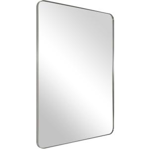 ANDY STAR Brushed Nickel Mirror for Bathroom, 22"x30" Silver Metal Frame Wall Mirror, Rectangular Stainless Steel Rounded Corner