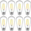 Ascher LED Edison Bulbs 6W, Equivalent 60W, High Brightness Cool White 4000K, 700 Lumens, ST58 Vintage LED Filament Bulbs with 80+ CRI, E26 Base, Non-Dimmable, Clear Glass, Pack of 8