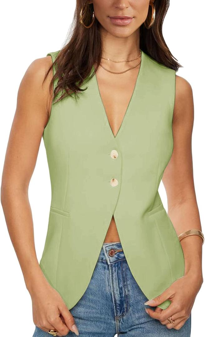 Fallorchid Womens Business Button Sleeveless V Neck Vest Fully Lined Suit Jacket Waistcoat