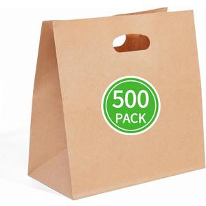 PAICUIKE 500Pcs 11x6x11 Brown Kraft Paper Bags with Handle - Tote Grocery Bags Bulk for Restaurant, Bakery, Retail, Takeout