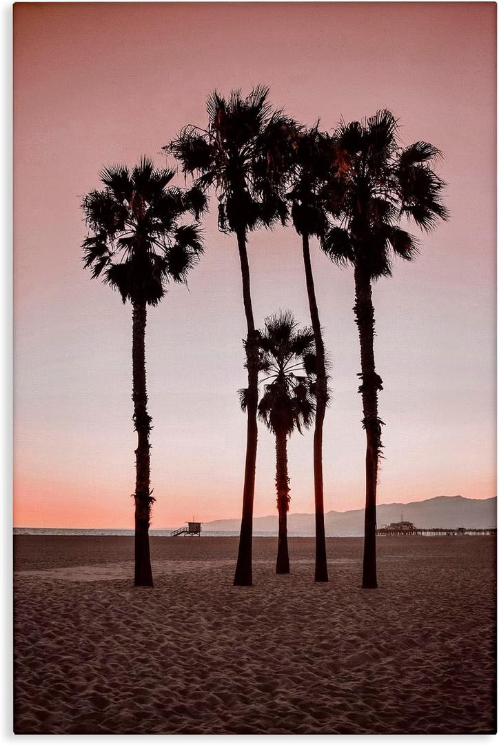 Stupell Industries Stanta Monica Palms Pink Canvas Wall Art design by Natalie Carpentieri, 45 x 30