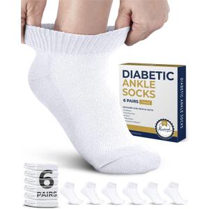 Pembrook Diabetic Ankle Socks for Men and Women - 6 Pairs Low Cut Seamless | Diabetic Socks for Men (Medium)