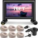BreezeHug 6 Pcs Outdoor Movie Night Inflatable Bean Bag Chairs with 16ft Inflatable Movie Screen Projector Screen Blow up Chairs with Electric Air Pump for Family Backyard Camping Cinema Nights