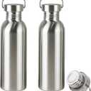 2 Pack 18/8 Stainless Steel Water Bottle, 26OZ Single Wall Sports Water Bottle for Camping Picnic, Metal Sports Kettle with Handle for Runners, Hikers, Cyclists