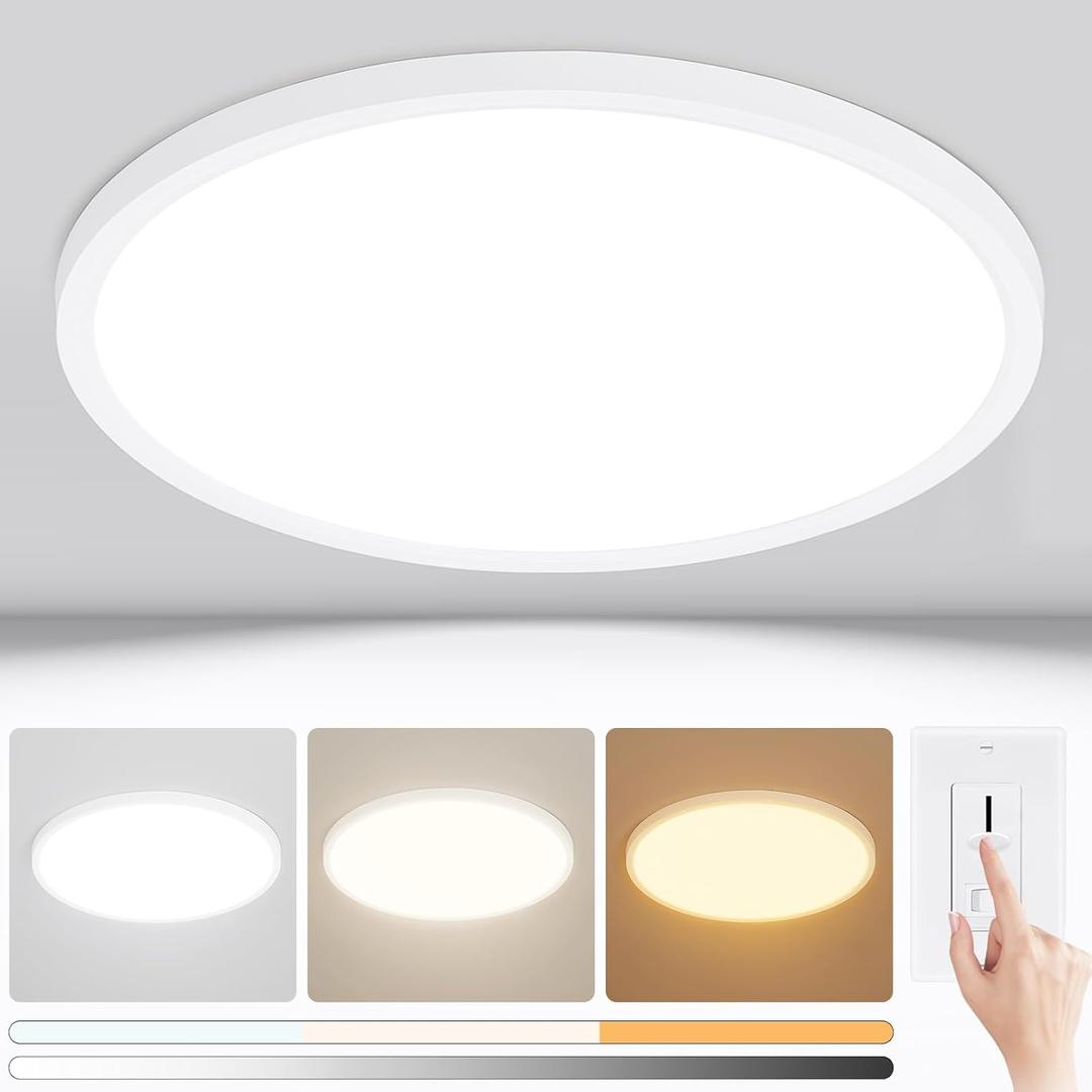 Modern 16'' Led Ceiling Light Fixture, 0.67 Inch Ultra Thin Flush Mount, Dimmable & 3000K/4500K/6000K Selectable, 28W 2800LM, White, for Bedroom, Kitchen, Dining Room, Living Room, Home Office