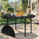 DWVO 48 Inch Folding Table for Outdoor/Indoor, Round Folding Table w/Sturdy Metal Frame, Lightweight Yet Thick Table Top Ideal for Patio Backyard Dining Room Events, Black