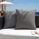 Kevin Textile Outdoor Waterproof Throw Pillow Covers Pack of 2 Weaving Texture Water Resistant Outside Decorative Cushion Covers for Garden Patio Tent Balcony Bench Couch Sofa 16x16 Inch, Dark Grey