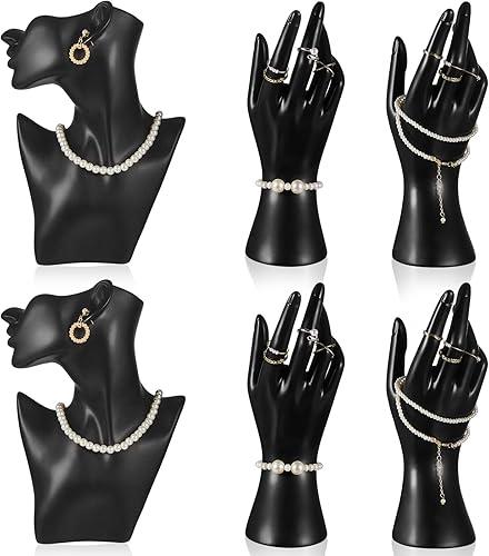 Kigley 3 Pcs Jewelry Mannequin Display Set Including Boutique Bust Holder Mannequin Earring Stand Hand Display Bracelet Ring Stand for Selling Show(Black)