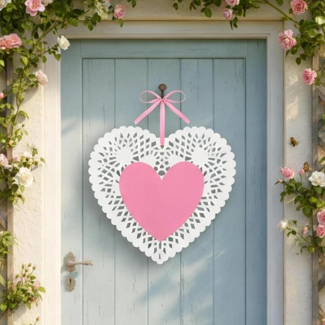 Thyle Valentine Door Decor Wooden Heart Door Sign Love Heart Hanging Plaque for Wedding Birthday Anniversary Holiday Indoor Outdoor DIY Wreath Crafts(Pink)