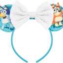 YUNISS Mouse Ear Headbands,Sparkle Mouse Ears Headband for Women Girls Cartoon Princess Costume Cosplay Decoration (Bule)