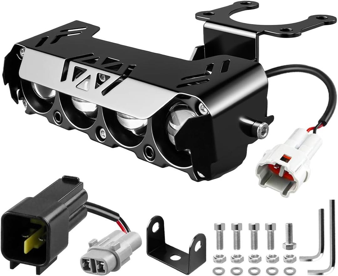 Upgrade Headlight Kit Fits for Talaria Sting R MX4 Sur-Ron Segway X260, Four Bulbs and Protective Covers, Plug and Play Motorcycle LED Front Light with Adjustable Bracket & Adapter Harness