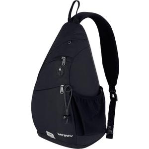 WATERFLY Sling Bag Crossbody Backpack: Over Shoulder Daypack Casual Cross Chest Side Pack (Large, Black)