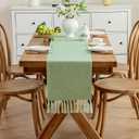 Alsoo Green Table Runners 90 Inches Long, Rustic Small Table Runner with Tassels, Boho Farmhouse Linen Texture Table Decor for Holiday Party and Wedding, 13x90 Inches, Sage Green (13"X90", 6-8 Seats)